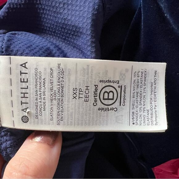 Athleta Elation V-Neck Blue Velvet Crop Top - Picture 6 of 8